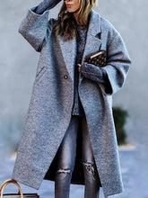 Aurohaya Women's Oversized Wool Coat with Button Detail, Pockets, and Reversible Collar Casual Fashion